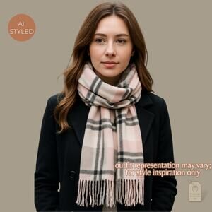 Soft Pink Gray Plaid Fringe Scarf Wrap | Softer Than Cashmere | Unisex Winter